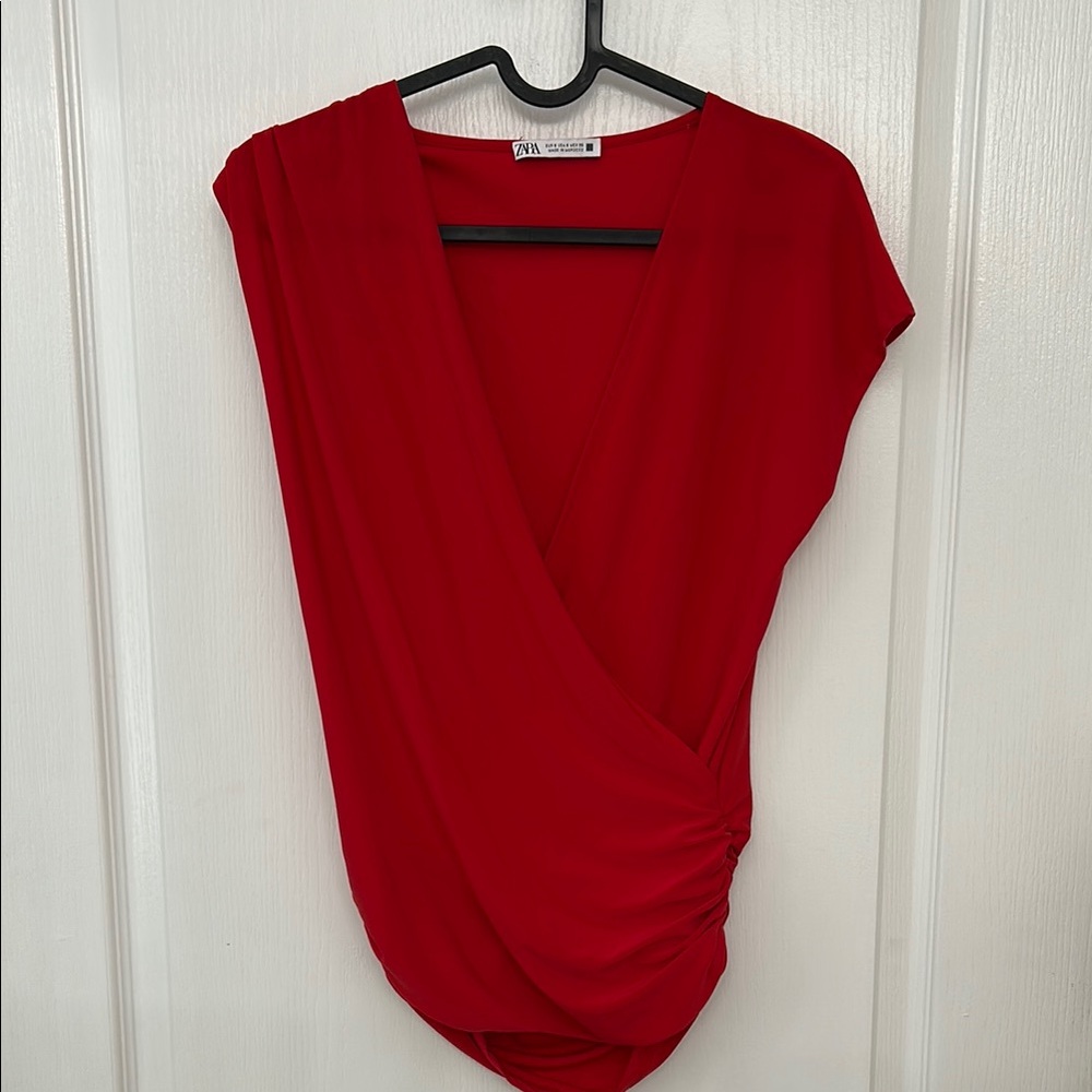 Zara Red Wrap Top